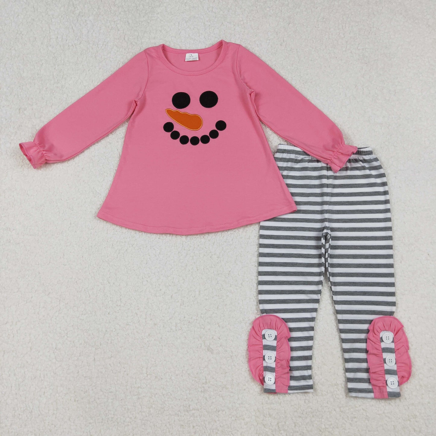 GLP2728 Embroidery Baby Girls Pink Snowmen Tunic Stripe Leggings Pant Christmas Set C10.8