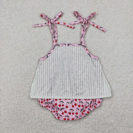 SR2279 Baby Infant Girls Cute Cherry Straps Romper