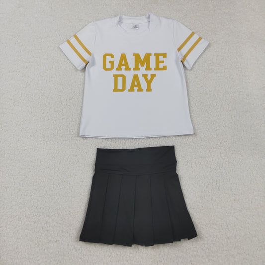 GT1101+GLK0087 Baby Girls Vinyl Gold Game Day Top Black Pleated Skorts Yoga Active Team Set C8.25