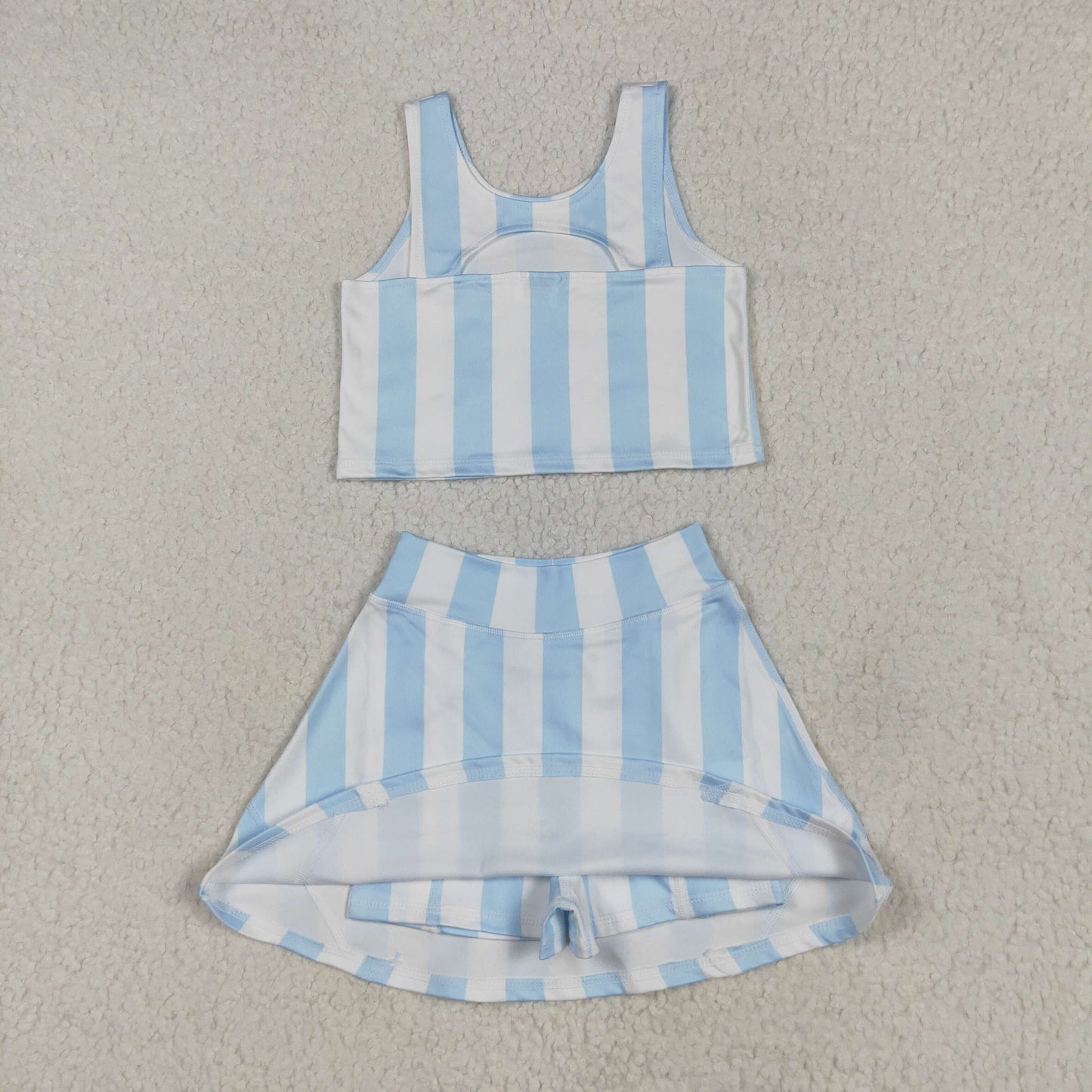 GSD2433 Baby Girls Blue Stripes Athletic Active Wear Top Shorts Skirts Outfit 5.5