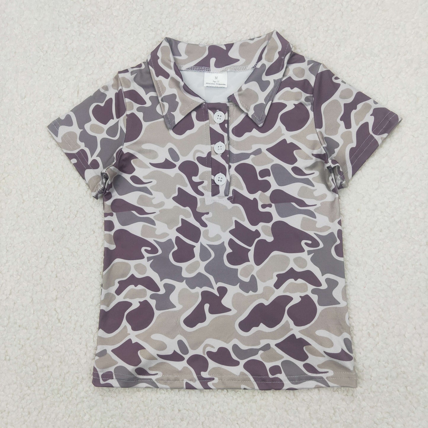 BT1211 Baby Boys Short Sleeves Button Gray Camo Polo Shirts Tops