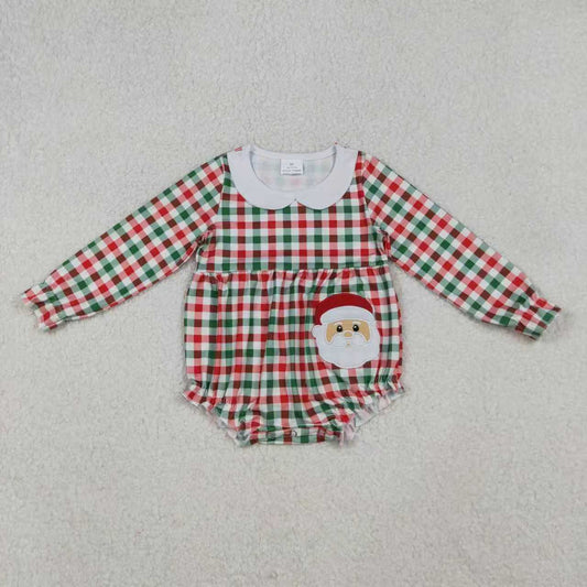 Sibling Baby Girls Red Green Checked Embroidery Santa Tunic Ruffle Pants Christmas Set Rompers C10.25