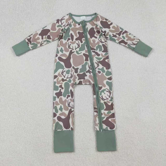 Sibling Baby Boys Green Brown Deer Camo Hunting Pajamas Sets Zipper Rompers Hoodies Top C11.1