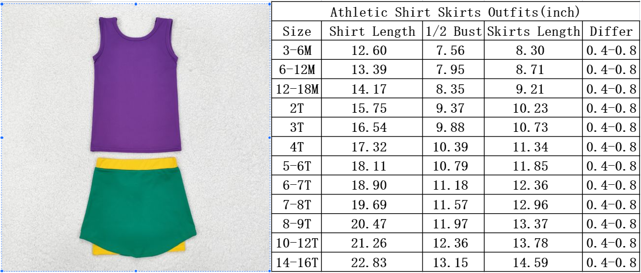GSD1432 Baby Girls Mardi Gras Athletic Active Wear Top Shorts Skirts Clothes Set