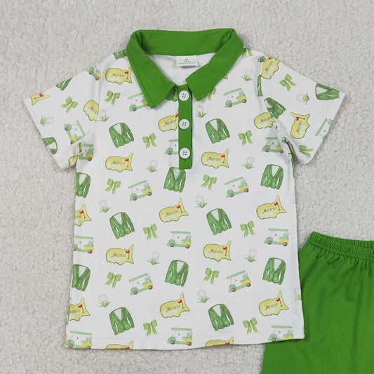 RTS BSSO1697 Baby Boys Green Golf Trucks Button Polo Shirts Top Shorts Clothes Sets