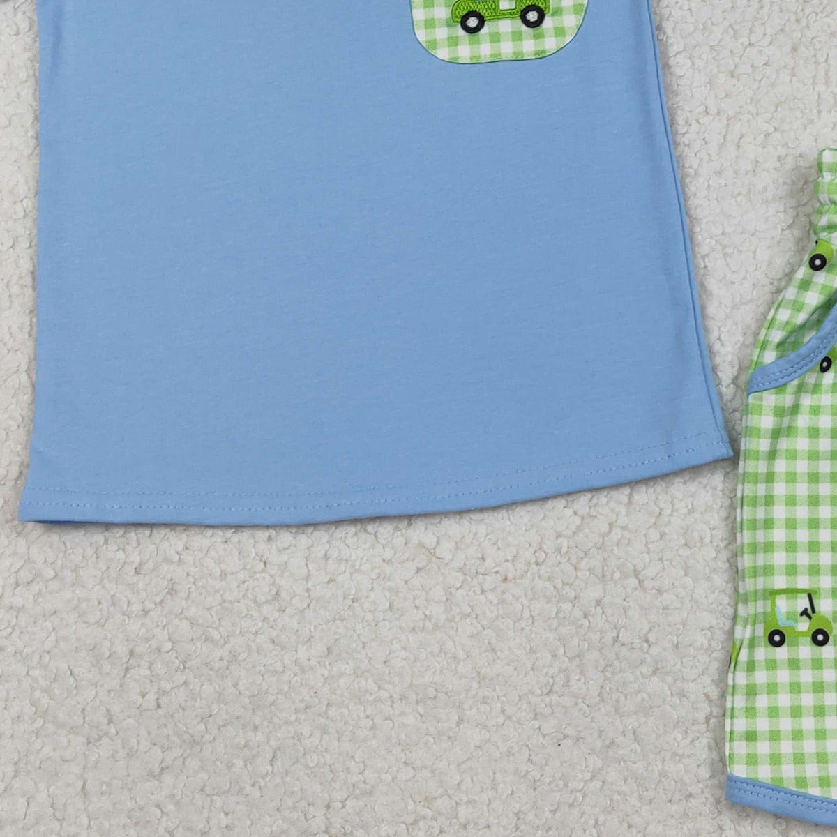 RTS BSSO1672 Embroidery Golf Trucks Baby Boys Pockets Top Checked Shorts Clothes Sets