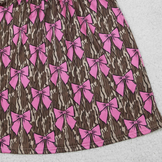 RTS GSD3446 Smocked Bows Baby Girls Southern Olive Camo Knee Length Dresses