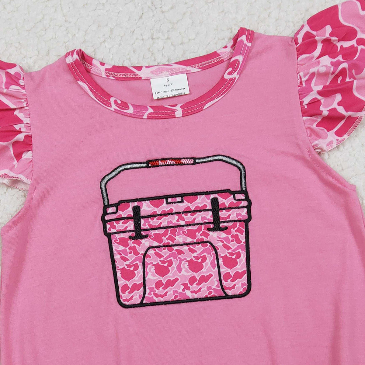 RTS SR3762 Embroidery Pink Camo Boxes Baby Girls Hunting Ruffle Rompers