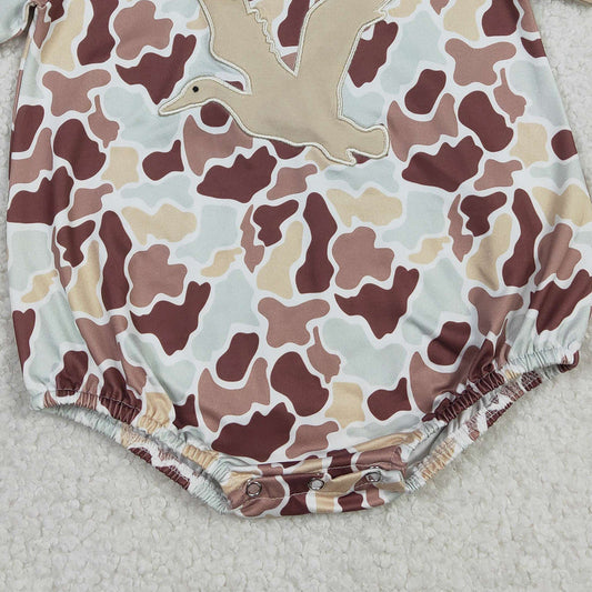 RTS SR3572 Baby Boys Romper Embroidery Ducks Baby Boys Southern Khaki Camo Hunting Rompers
