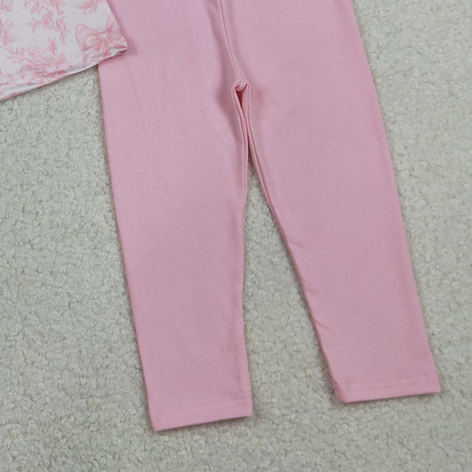 RTS GLP3285 Embroidery Checked Baby Girls Pink Flowers Tunic Legging Pants Clothes Sets