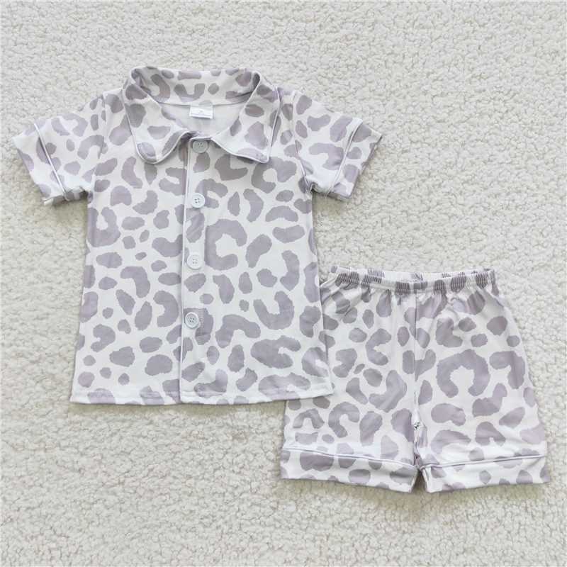 RTS BSSO0272 Baby Girls Western White Leopard Shorts Pajamas