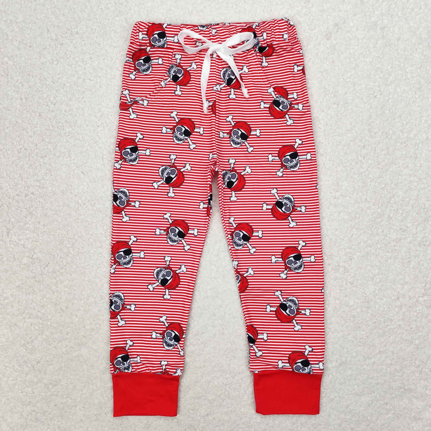 P0479 Boy Halloween skull red striped pants