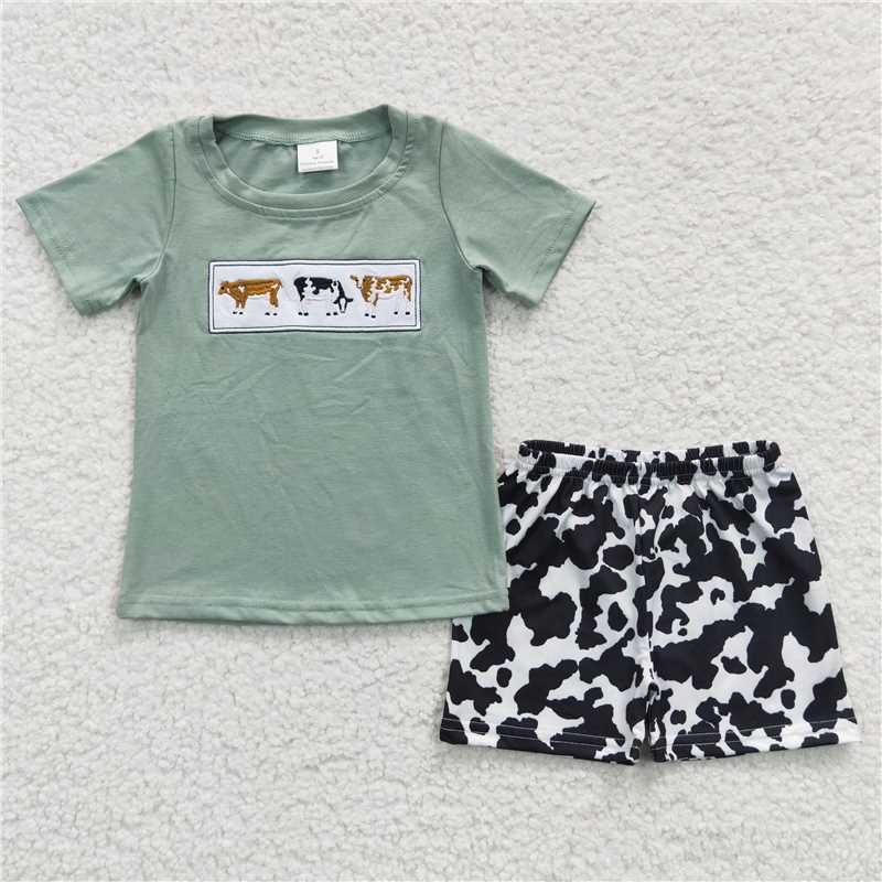 RTS BSSO0264 Baby Boys Summer Sets Baby Boys Cow Western Summer Shorts Sets