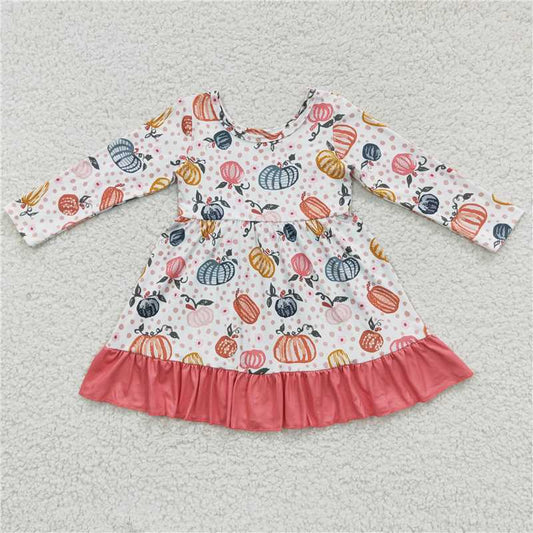 GLD0204 Baby Girls Pink Pumpkin Ruffle Knee Length Dress