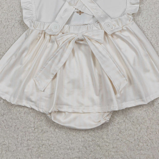 RTS SR3306 Embroidery Cross Baby Girls Strap Tunic Bummies Easter Ruffle Rompers