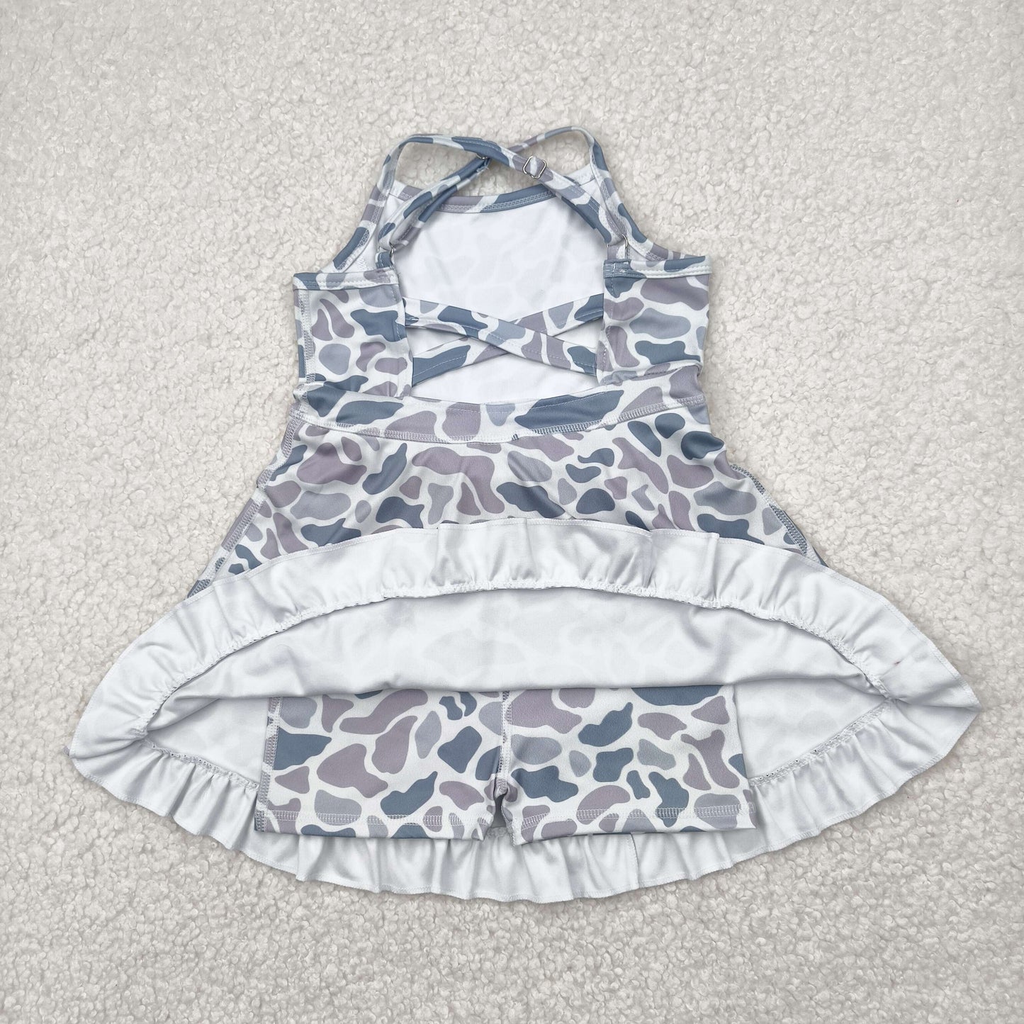 GSD2308 Baby Girls Strap Gray Camo Yoga Ruffle Knee Length Dress 4.23
