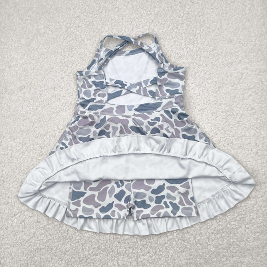 GSD2308 Baby Girls Strap Gray Camo Yoga Ruffle Knee Length Dress 4.23