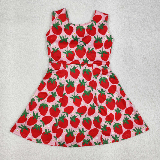 GSD1843 Baby Girls Red Strawberry Sleeveless Knee Length Dress