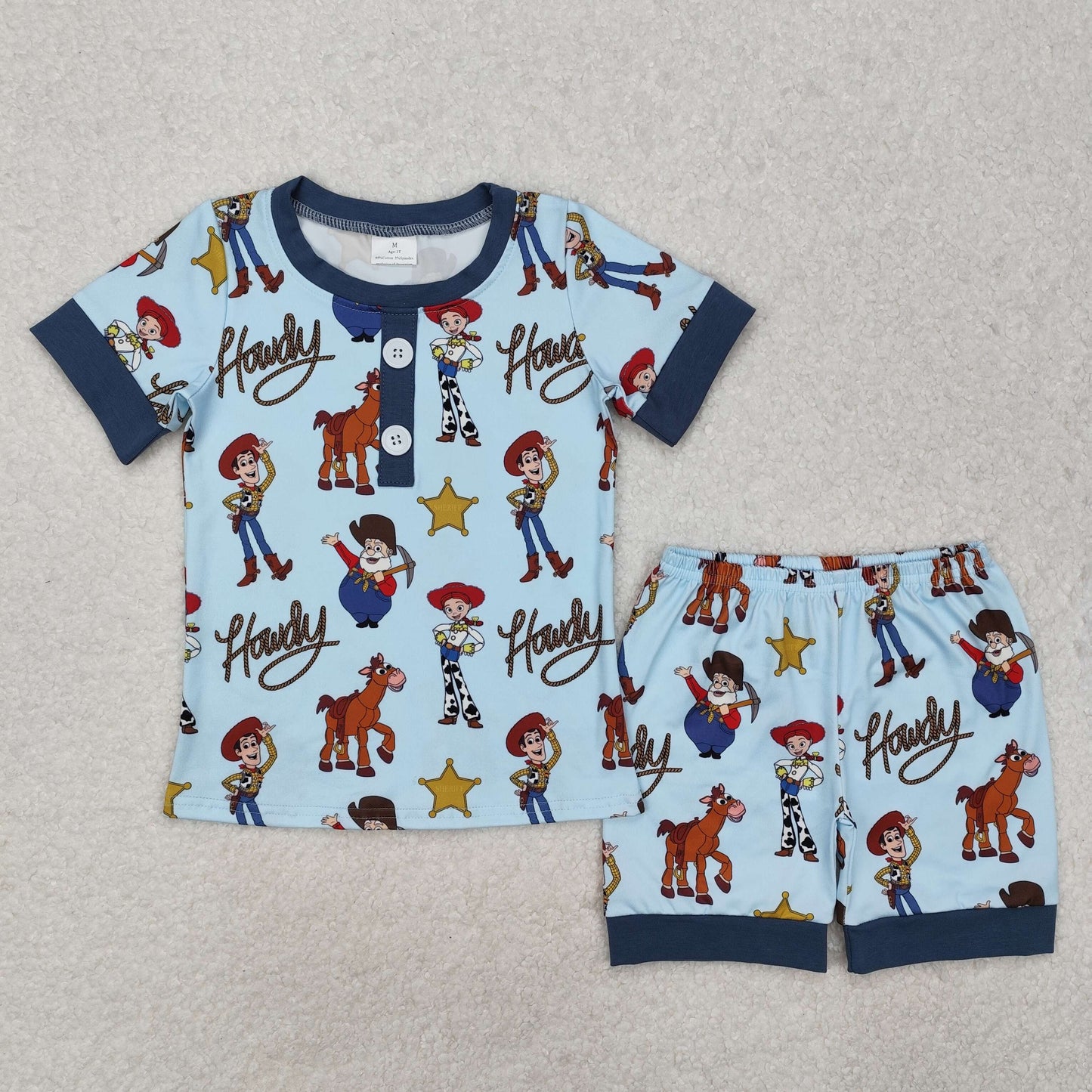 BSSO1214 Baby Boys Howdy Toy Blue Shirts Shorts Pajamas Clothes Set