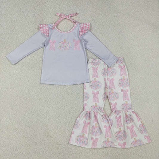 GLP2532 Baby Girls Long Sleeves Bows Pumpkins Tunic Bell Bottom Pant Set C10.8