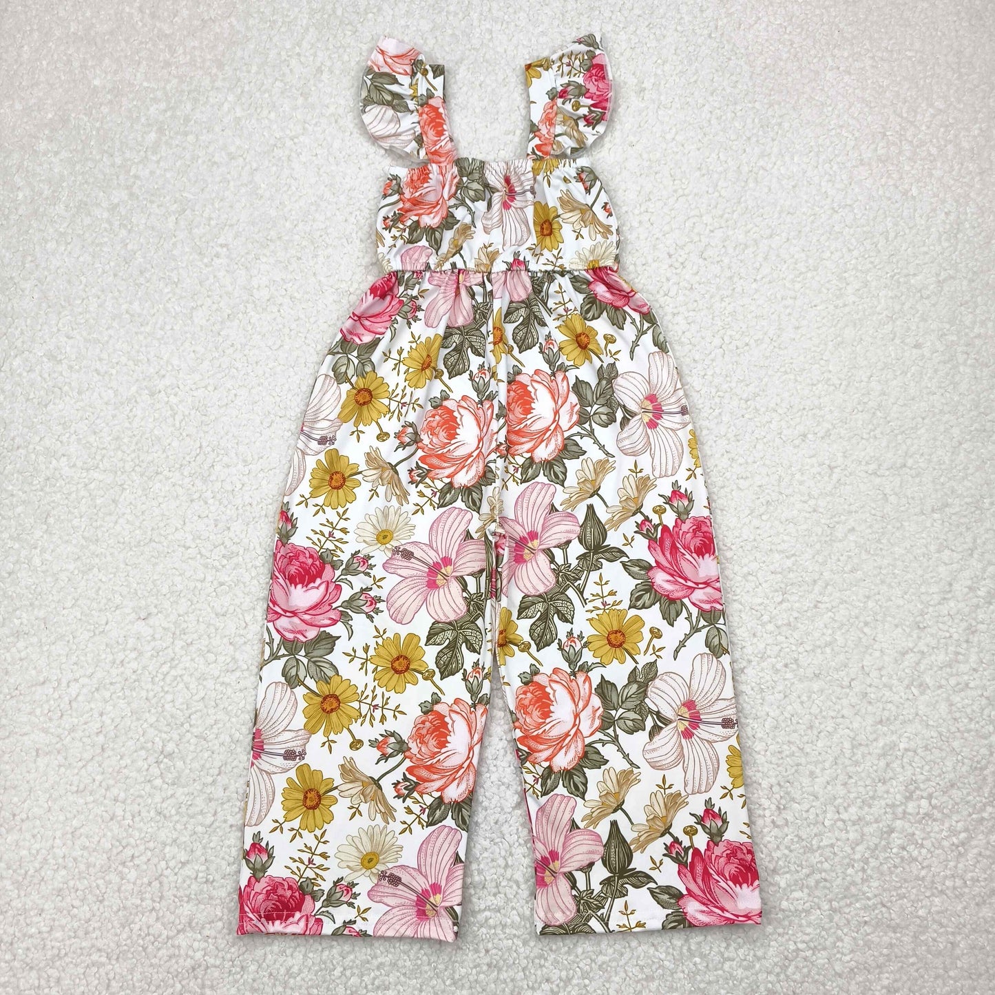 SR3053 Baby Girls Flutter Sleeves Flowers Bell Jumpsuit 4.29