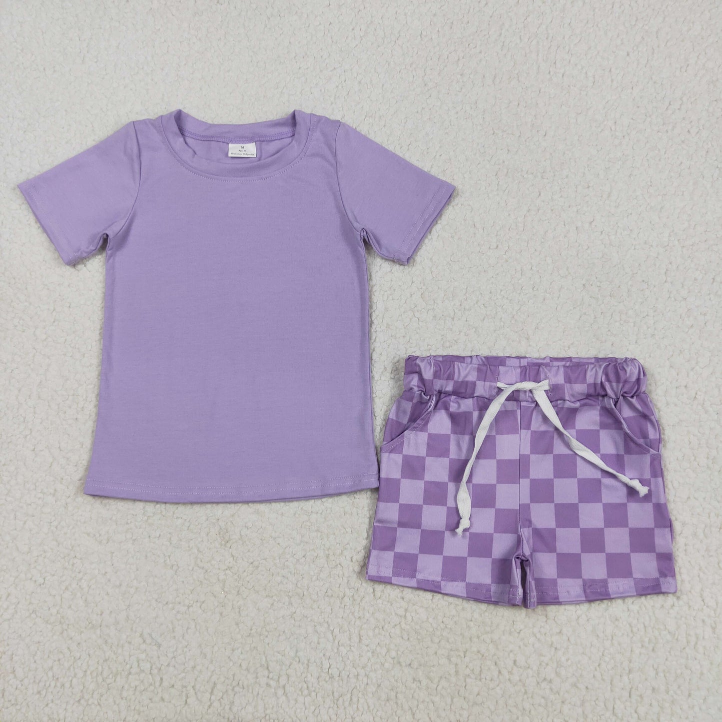 GSSO2524 Baby Girls Lavender Short Sleeves Top Plaid Short Set 5.9