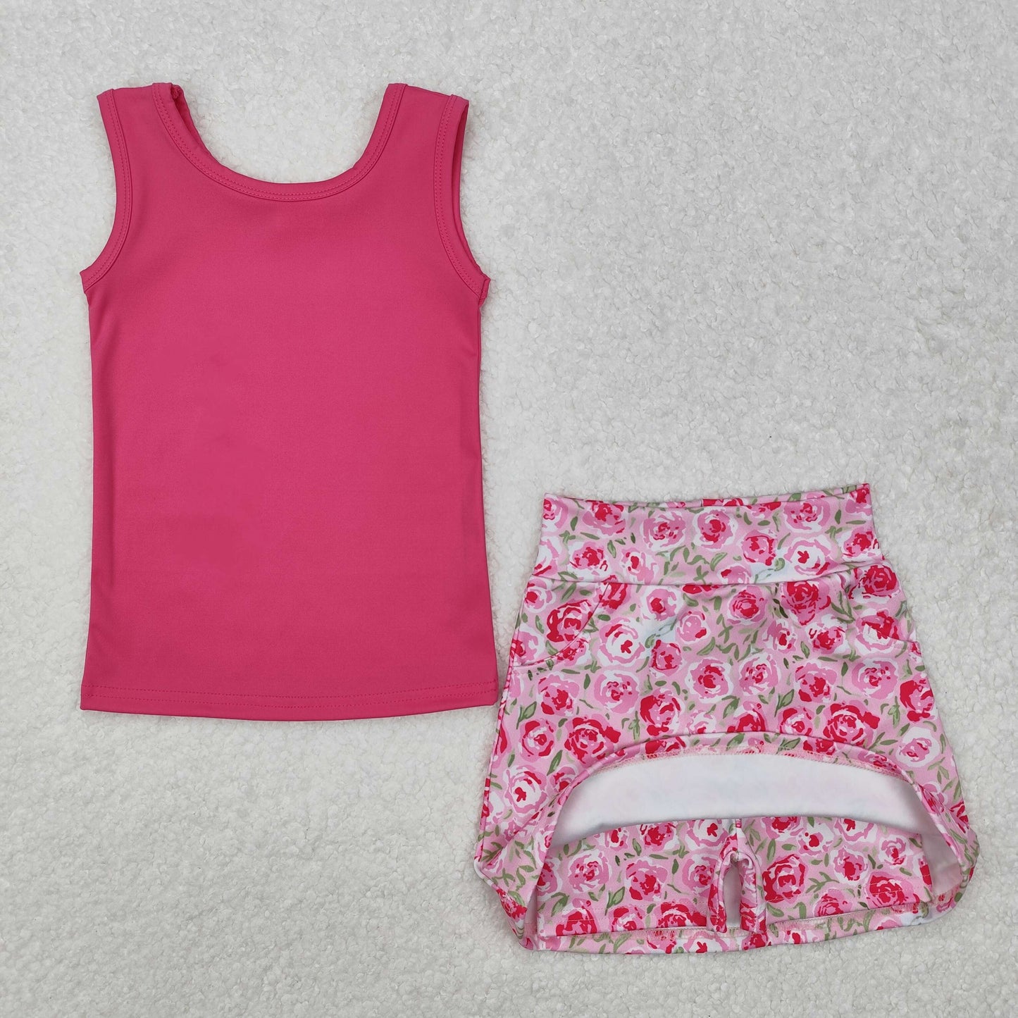 GSD1599 Baby Girls Pink Vest Flowers Skirt Clothes Set