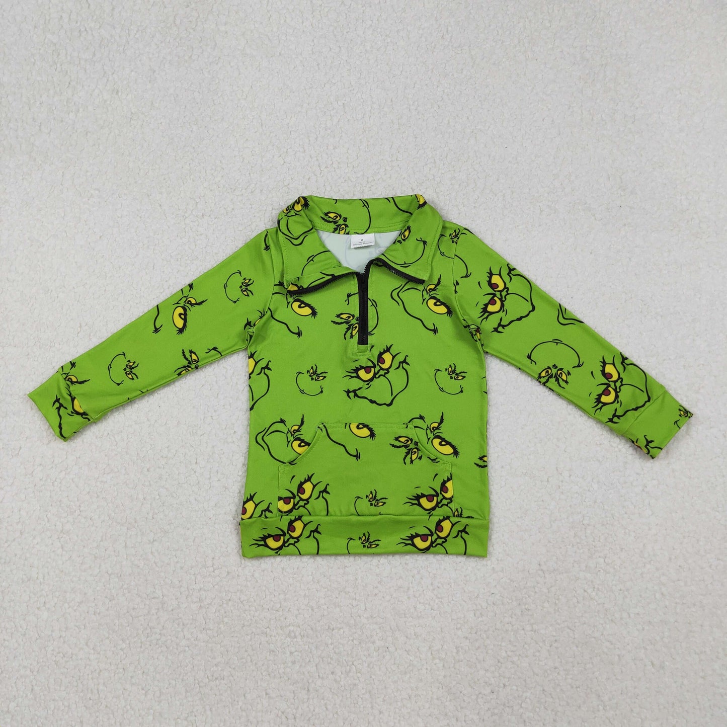 GT1170 Baby Girls Green Face Plaid Pockets Zipper Christmas Pullovers Top C9.19