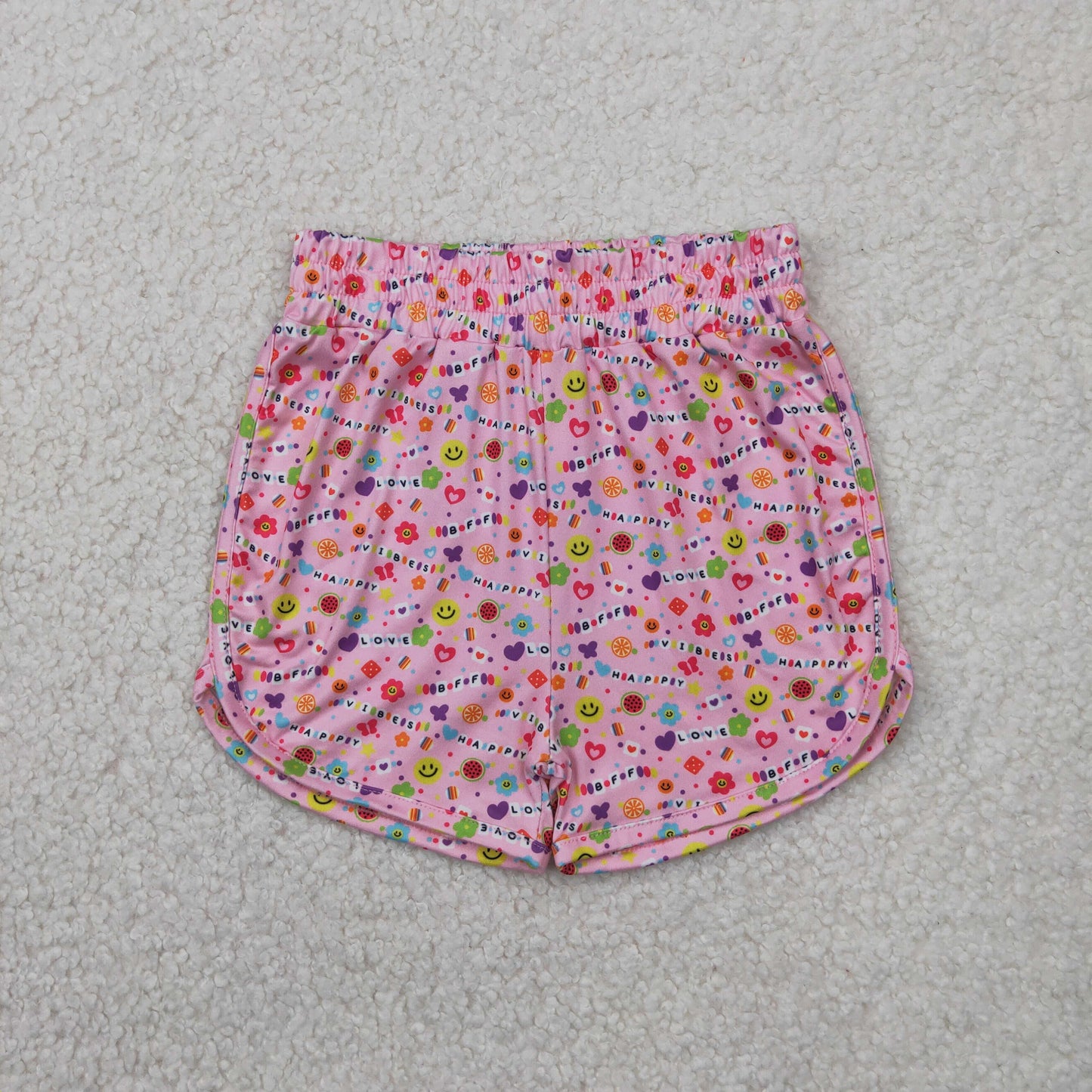 SS0484 Baby Girls Pink Floral Hearts Shorts Bottoms