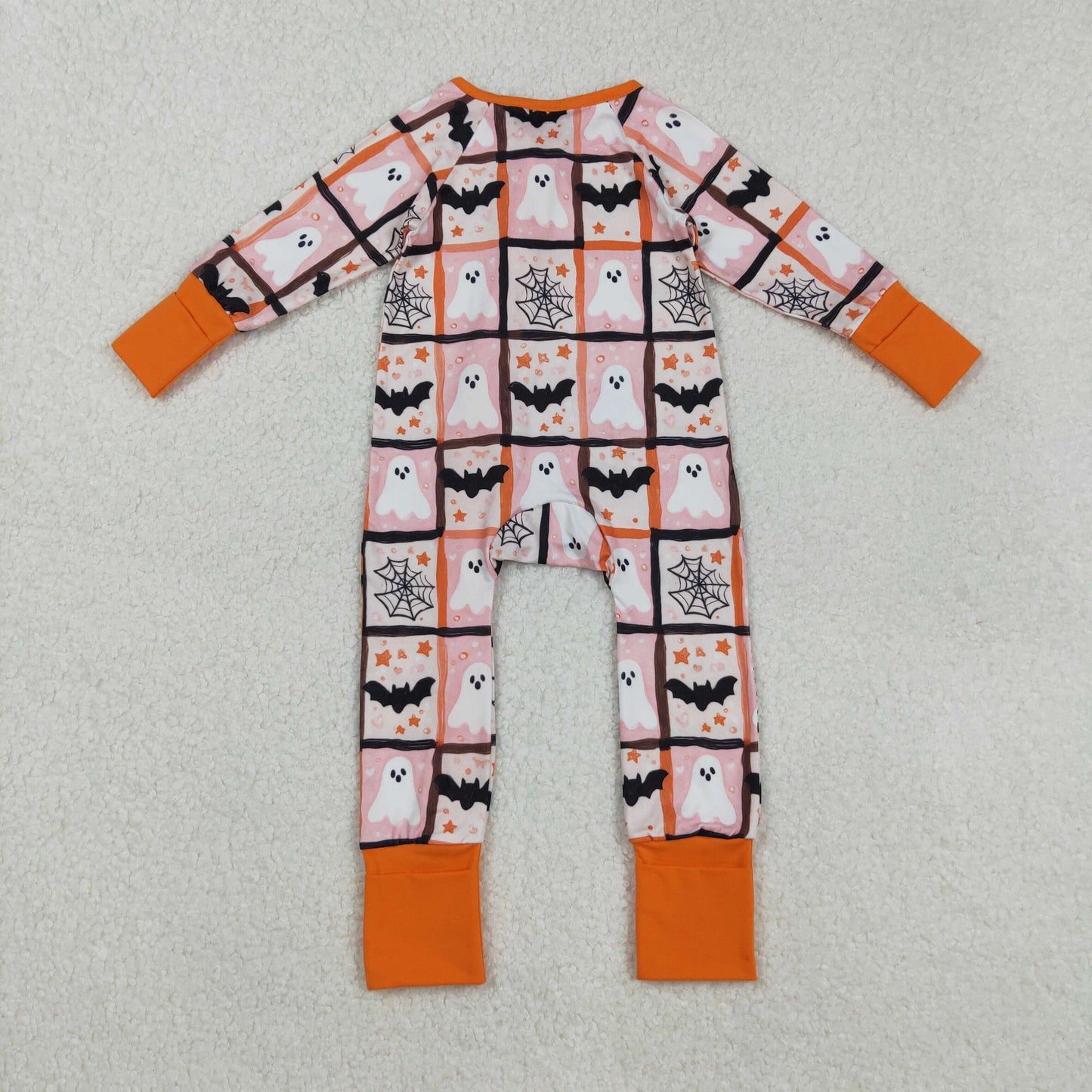 LR2539 Baby Boys Ghosts Bats Plaid Halloween Zipper Footie Romper C8.29