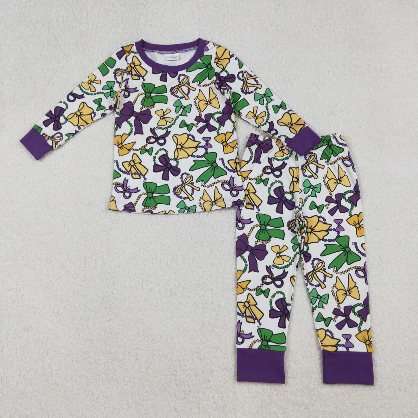 GLP2872 Baby Girls Mardigras Bows Masks Top Pants Pajamas Set C10.8