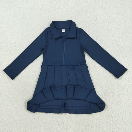 GLD1151 Baby Girls Navy Long Sleeves Zipper Knee Length Dress 8.5