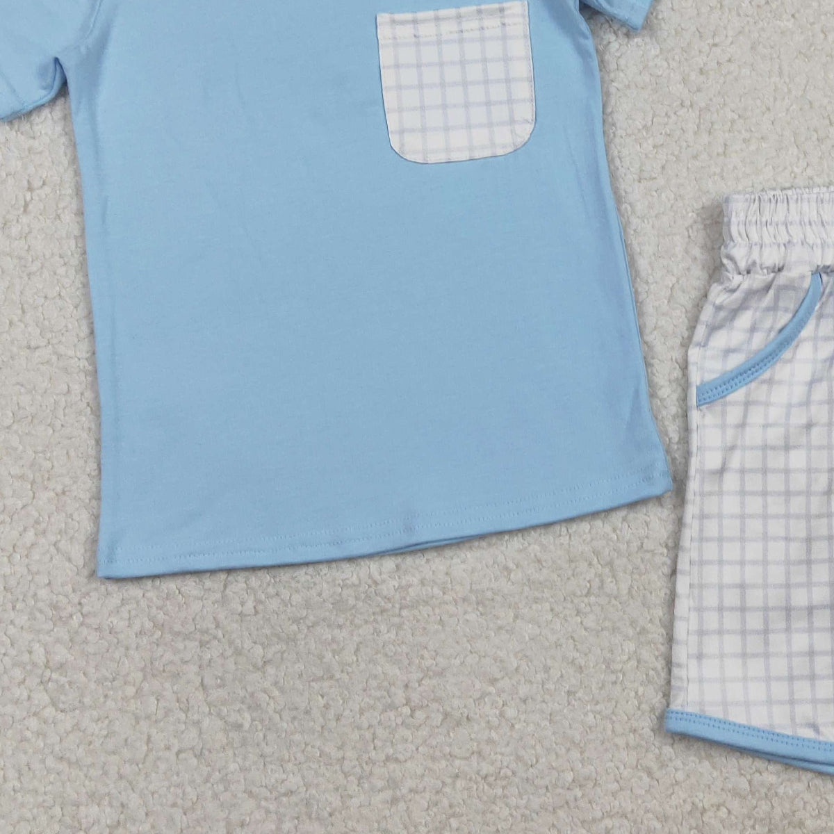 RTS BSSO1762 Baby Boys Blue Short Sleeve Shirts Top Checked Pockets Shorts Clothes Sets
