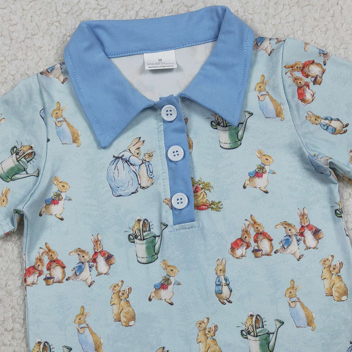 RTS BT1665 Baby Boys Short Sleeve Rabbits Easter Button Polo Shirts Top