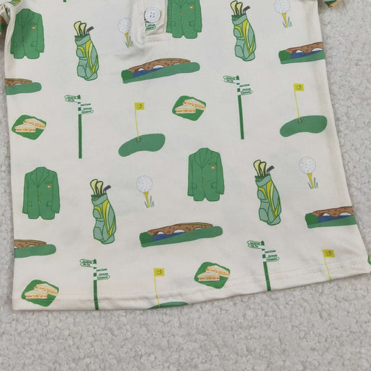 RTS BT1583 Baby Boys Top Baby Boys Green Golf Balls Flags Team Button Polo Shirts Top
