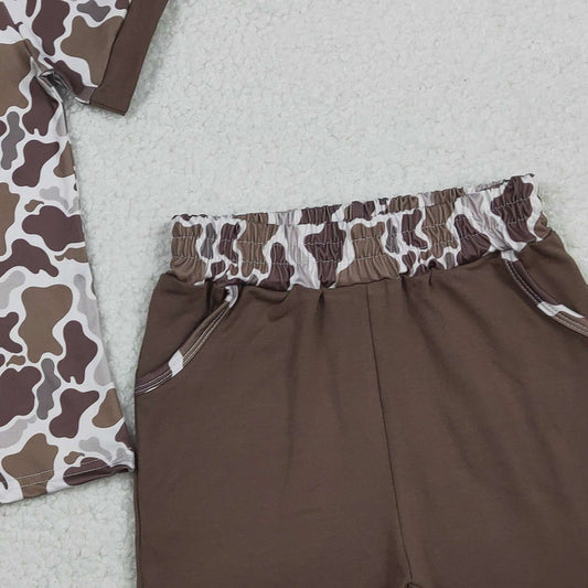 RTS BSSO1832 Embroidery Daddy's Buddy Baby Boys Southern Brown Camo Pockets Shorts Clothes Sets