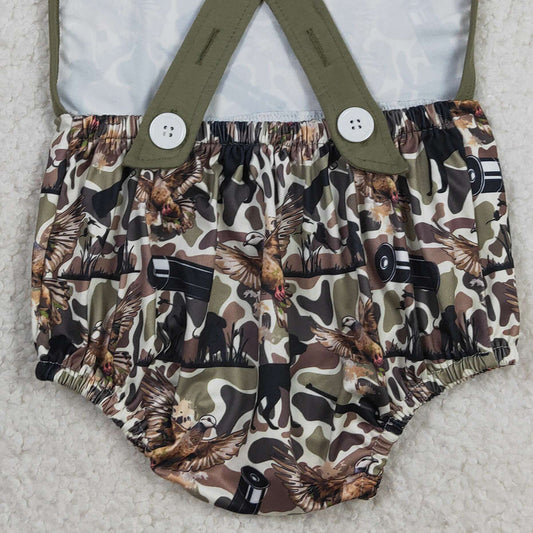 RTS SR3926 Baby Boys Strap Southern Dog Ducks Camo Hunting Rompers