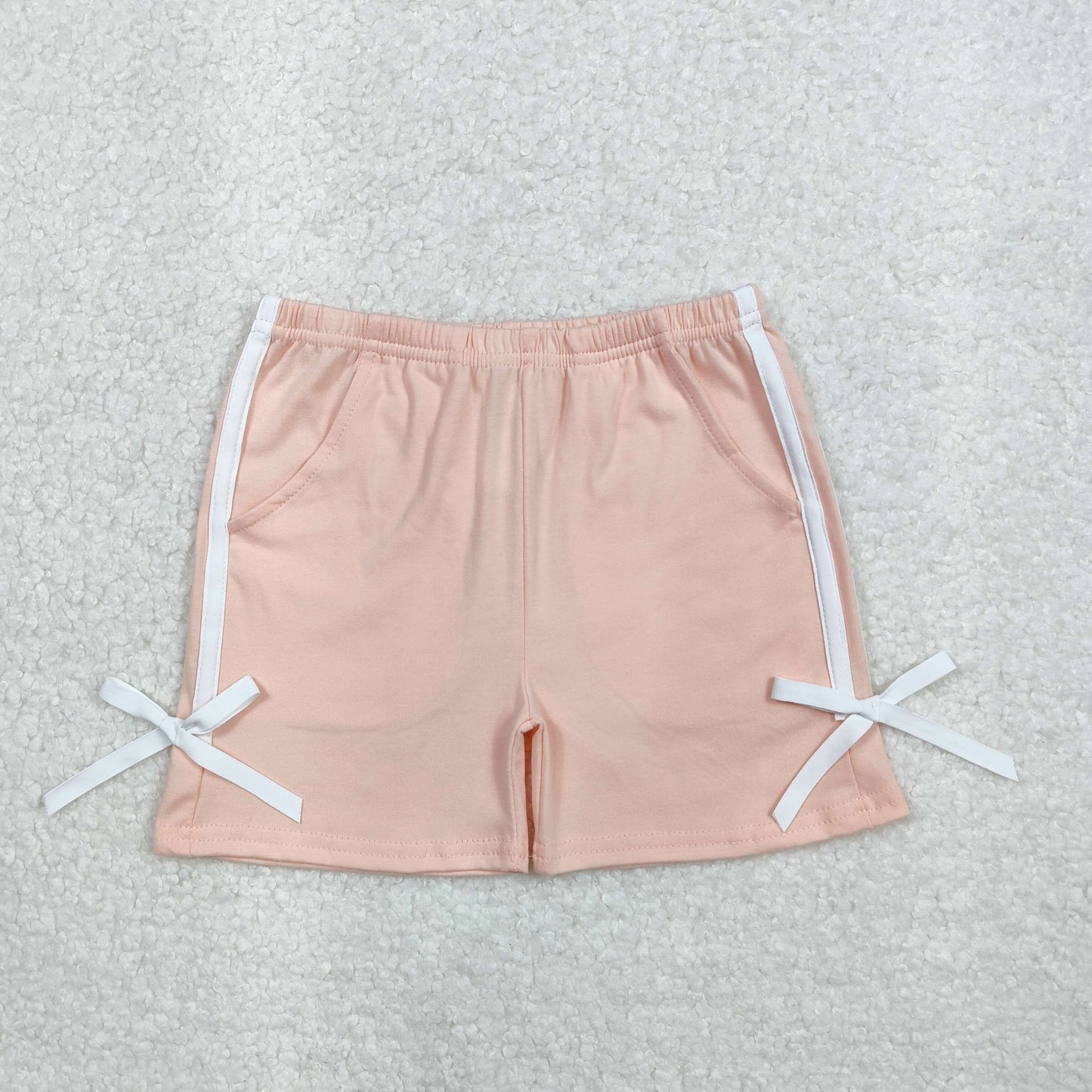 SS0425 Baby Girls Pink Cotton Bow Sports Shorts Bottoms