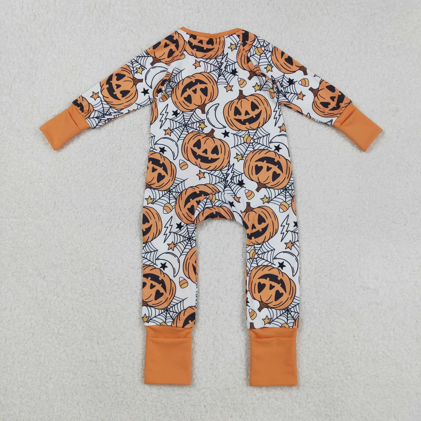 LR2528 Baby Boys Spider Web Pumpkins Halloween Zipper Footie Romper C8.27