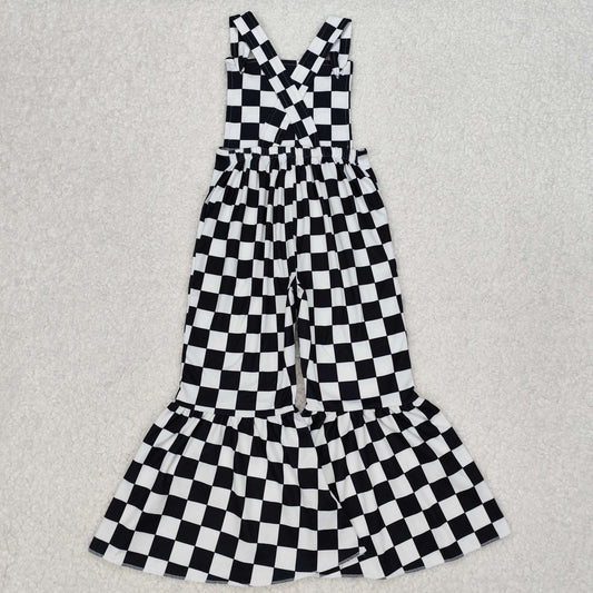 SR2111 Baby Girls Black Checkered Straps Jumpsuit