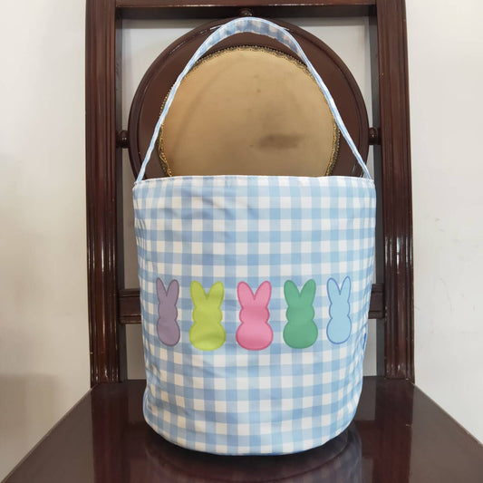 BA0161 Color Rabbit blue and white checkered bucket bag