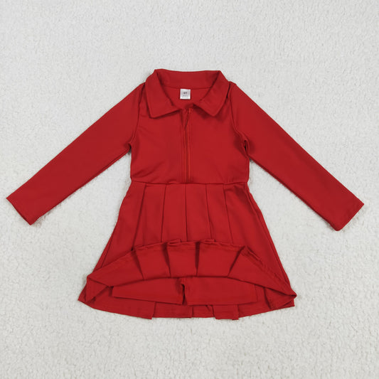 GLD1153 Baby Girls Red Long Sleeves Zipper Knee Length Dress 7.31