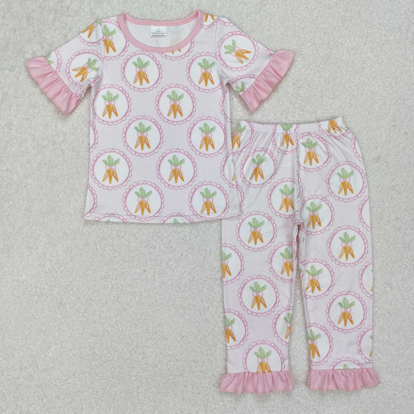 GSPO1992 Baby Girls Spring Easter Carrots Shirt Pants Pajamas Set