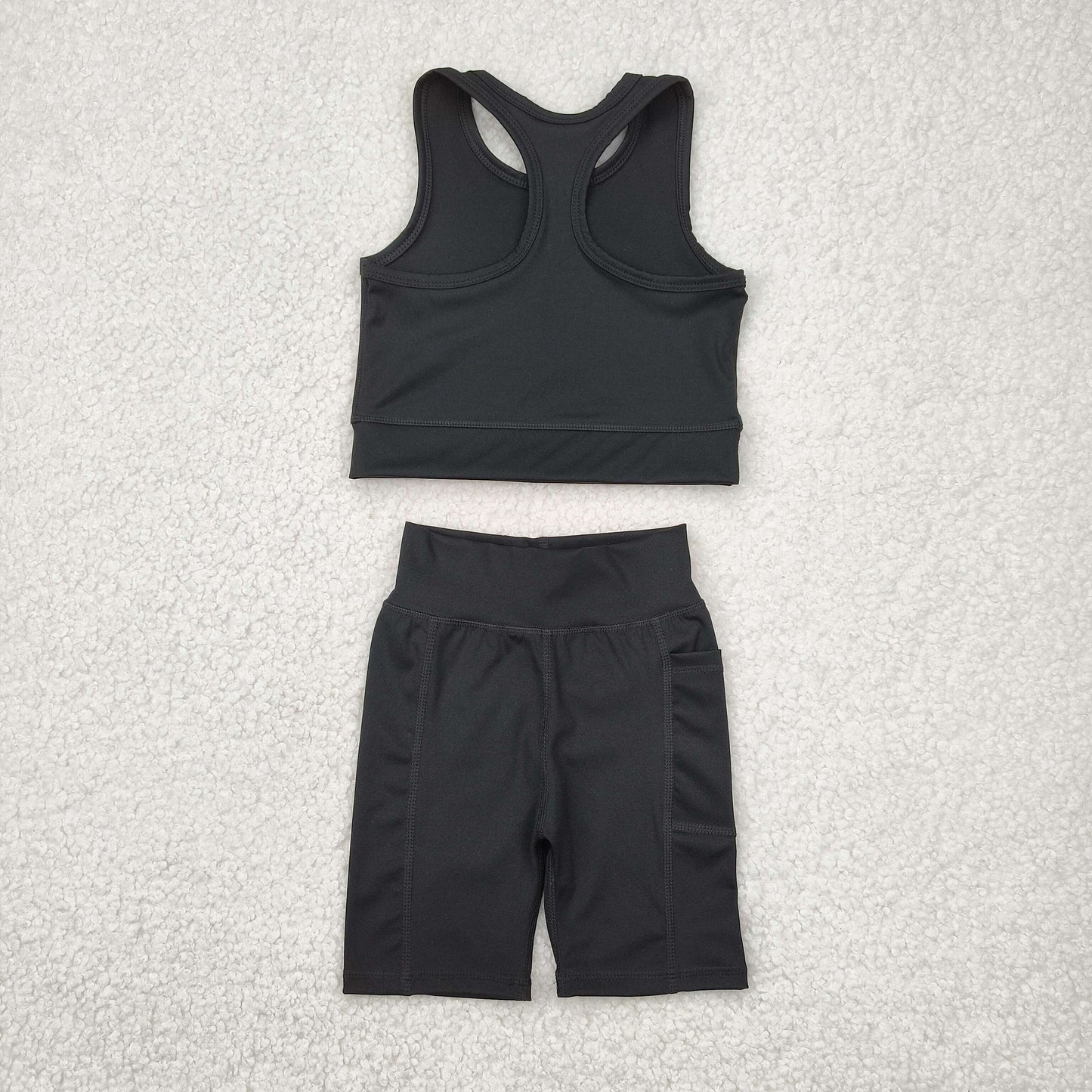 GSSO1517 Baby Girls Black Athletic Active Wear Top Shorts Clothes Set