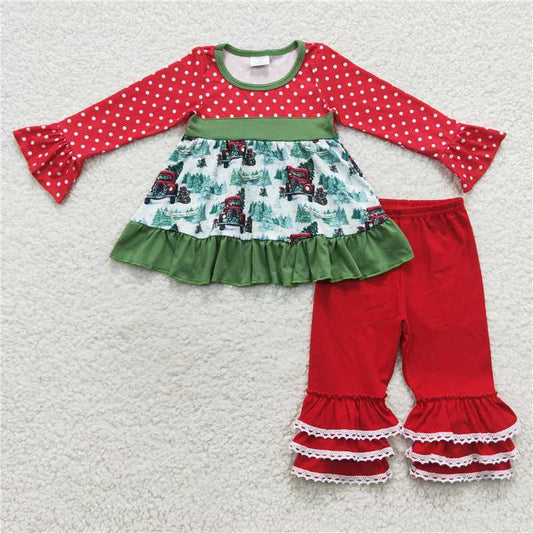 6 B5-16 Christmas tree car polka dot red long sleeve lace pants
