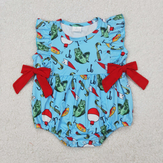 SR2708 Baby Infant Girls Fishing Bows Ruffles Romper