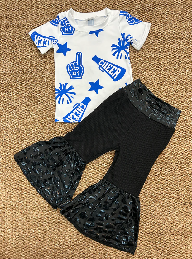 GT0941+P0221 Baby Girls Blue Cheer Top Leopard Bell Pants Clothes Set