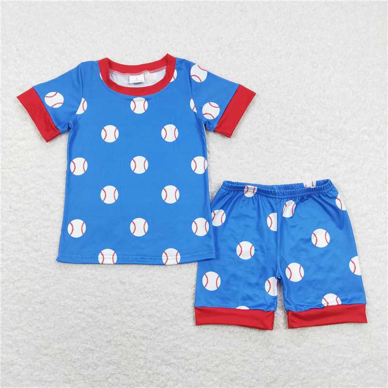 RTS BSSO0503 Baby Boys Blue Baseball Tee Tops Shorts Pajamas Clothing Sets