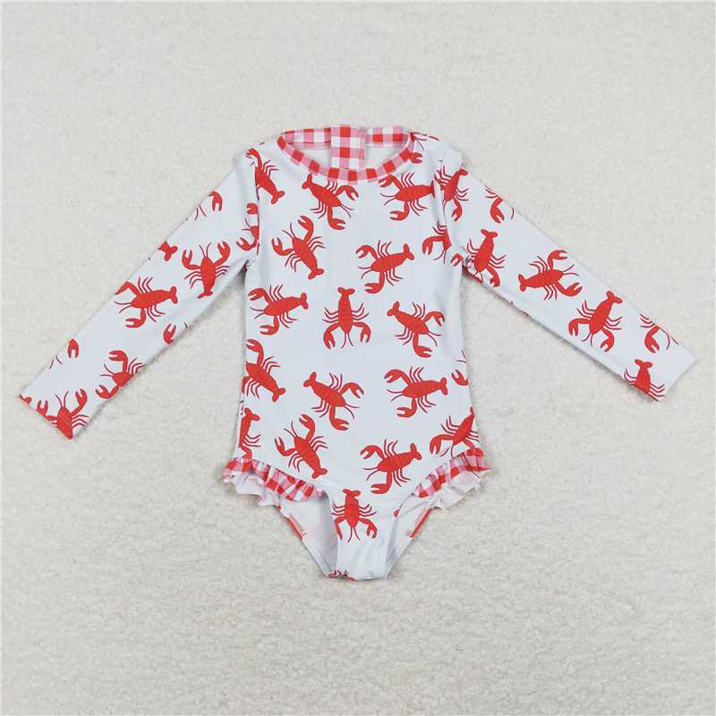 Baby Girls&Boys Sibling plaid red crayfish swimsuit trunks