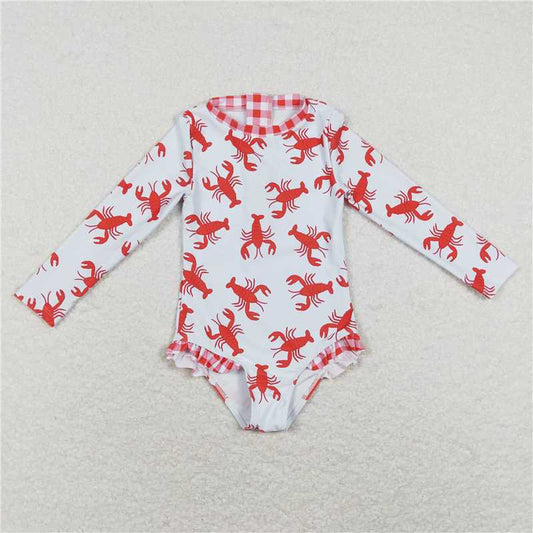 Baby Girls&Boys Sibling plaid red crayfish swimsuit trunks